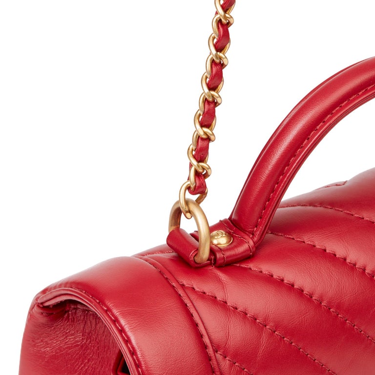 2018 Chanel Red Chevron Quilted Calfskin Leather Classic Top Handle Flap  Bag at 1stDibs | calfskin quilted top handle flap black