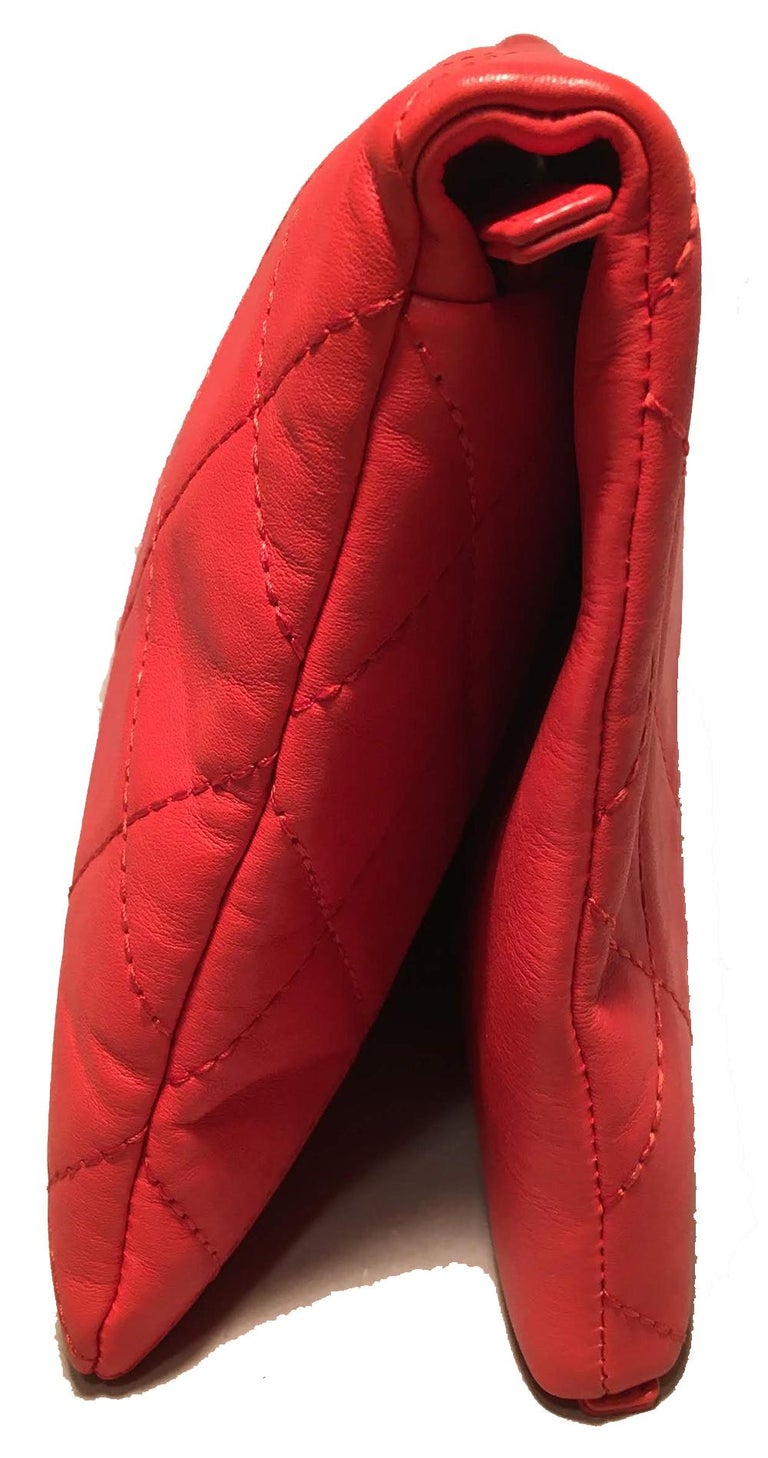 Chanel Red Quilted Leather CC Fold Over Clutch For Sale at 1stDibs