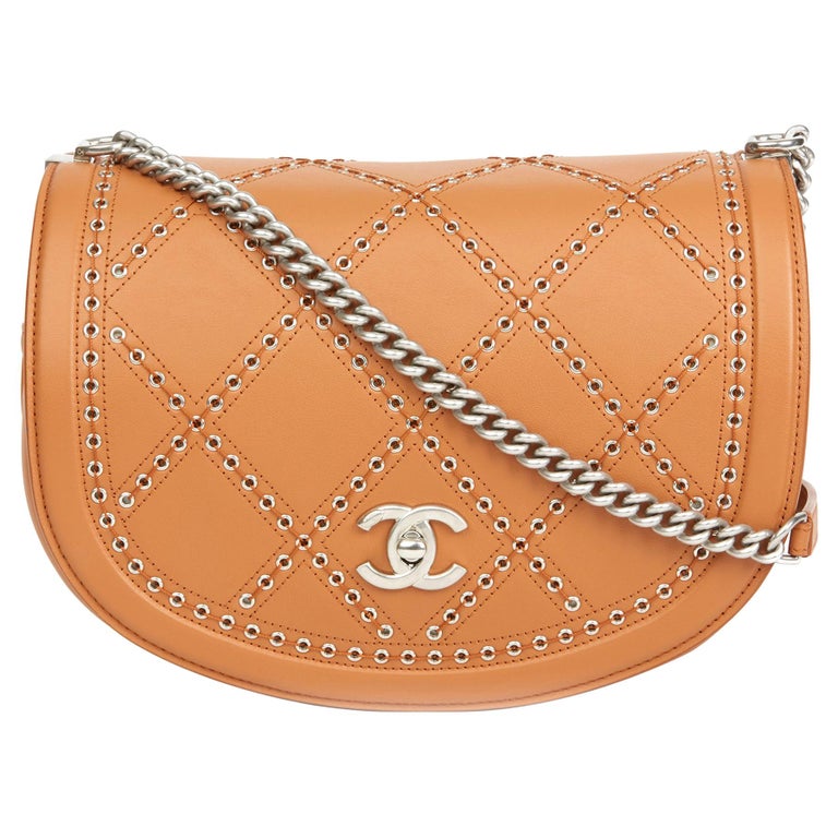 2018 Chanel Tan Quilted Calfskin Leather Coco Eyelets Round Flap Bag at 1stDibs chanel eyelet bag