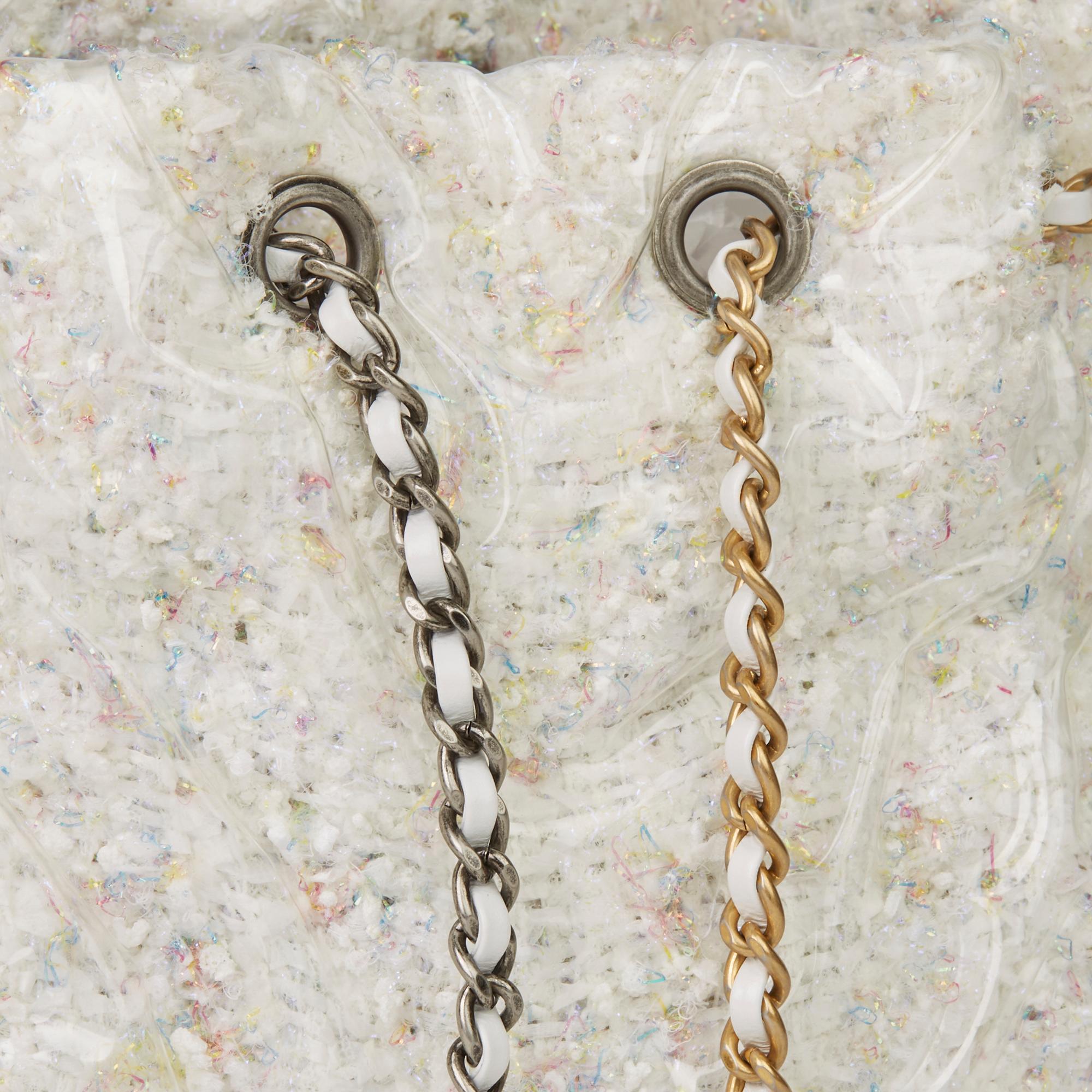 Women's 2018 Chanel White Tweed Fabric, Aged Calfskin Leather & PVC Gabrielle Backpack