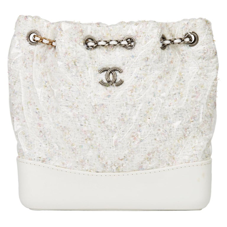 2018 Chanel White Tweed Fabric, Aged Calfskin Leather and PVC Gabrielle