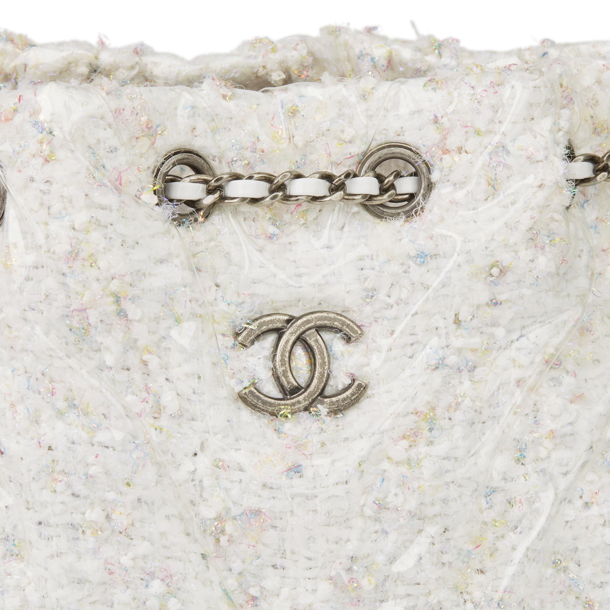 2018 Chanel White Tweed Fabric, Calfskin, Transparent PVC Gabrielle Backpack In Excellent Condition In Bishop's Stortford, Hertfordshire