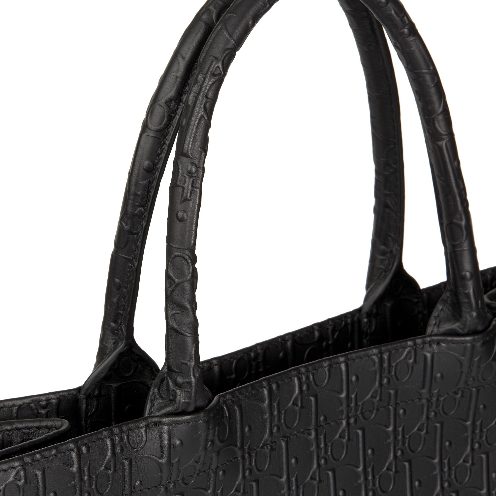 Women's 2018 Christian Dior Black Oblique Embossed Calfskin Leather Book Tote