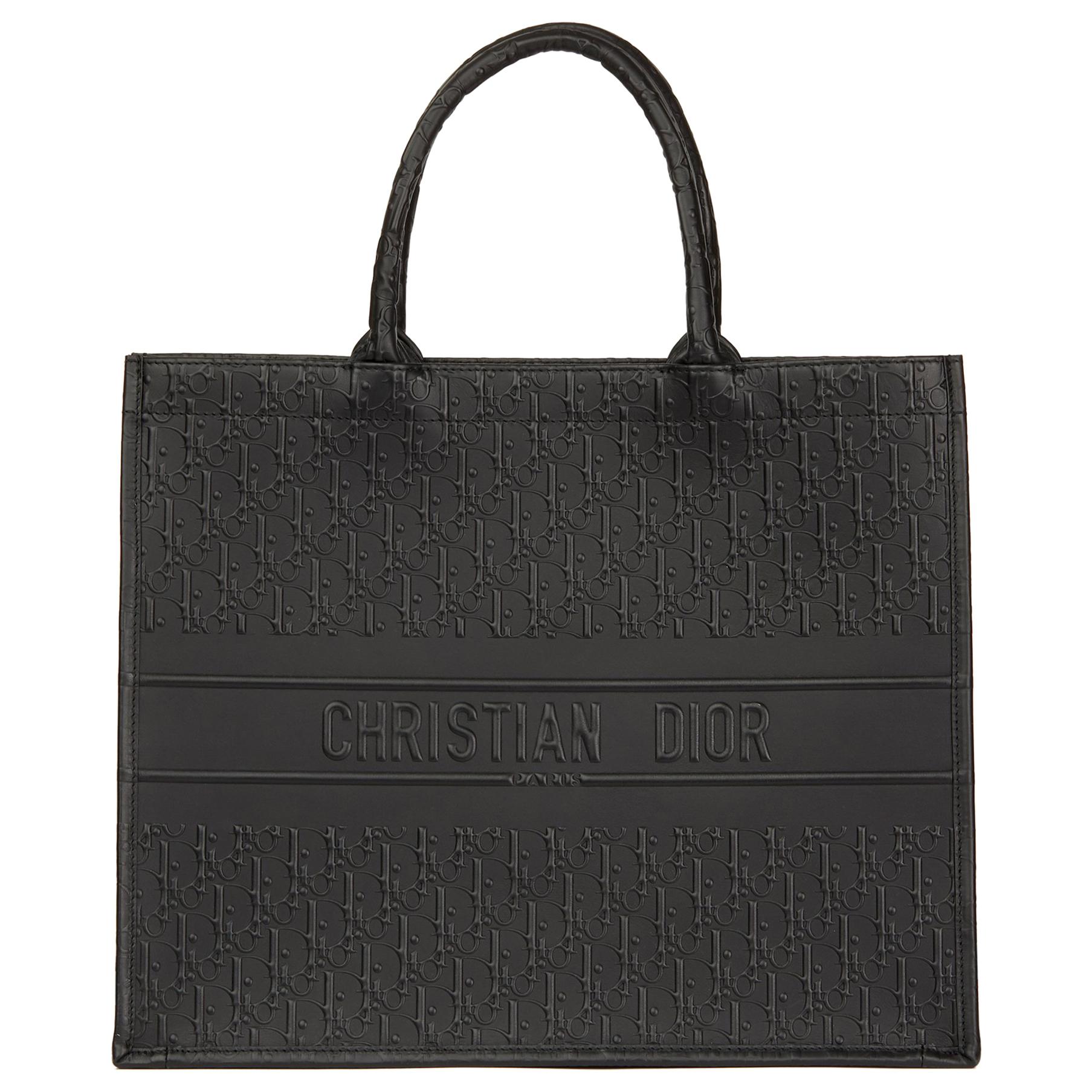 2018 Christian Dior Black Oblique Embossed Calfskin Leather Book Tote