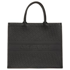 2018 Christian Dior Black Oblique Embossed Calfskin Leather Book Tote