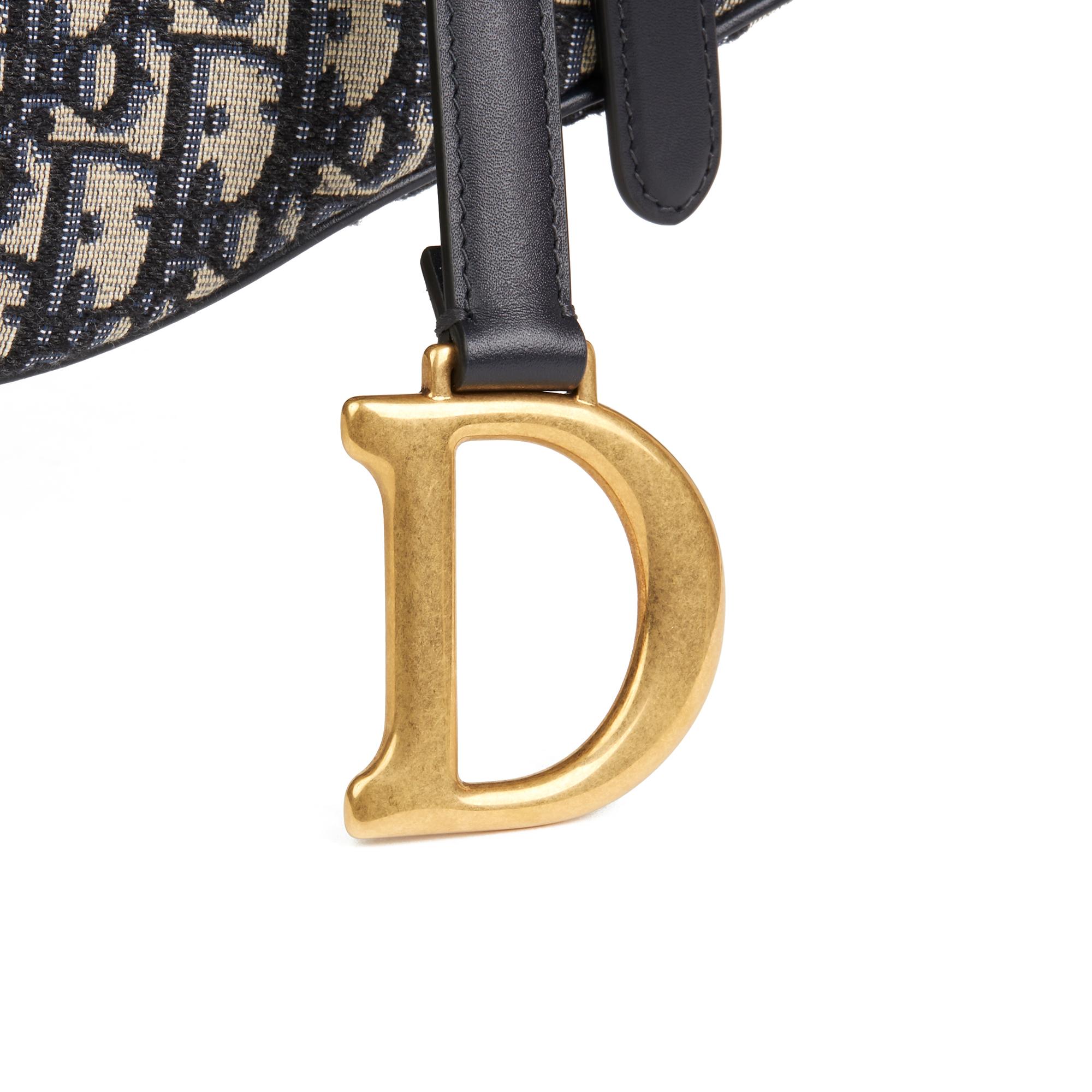 Black 2018 Christian Dior Blue Oblique Monogram Canvas Saddle Bag 