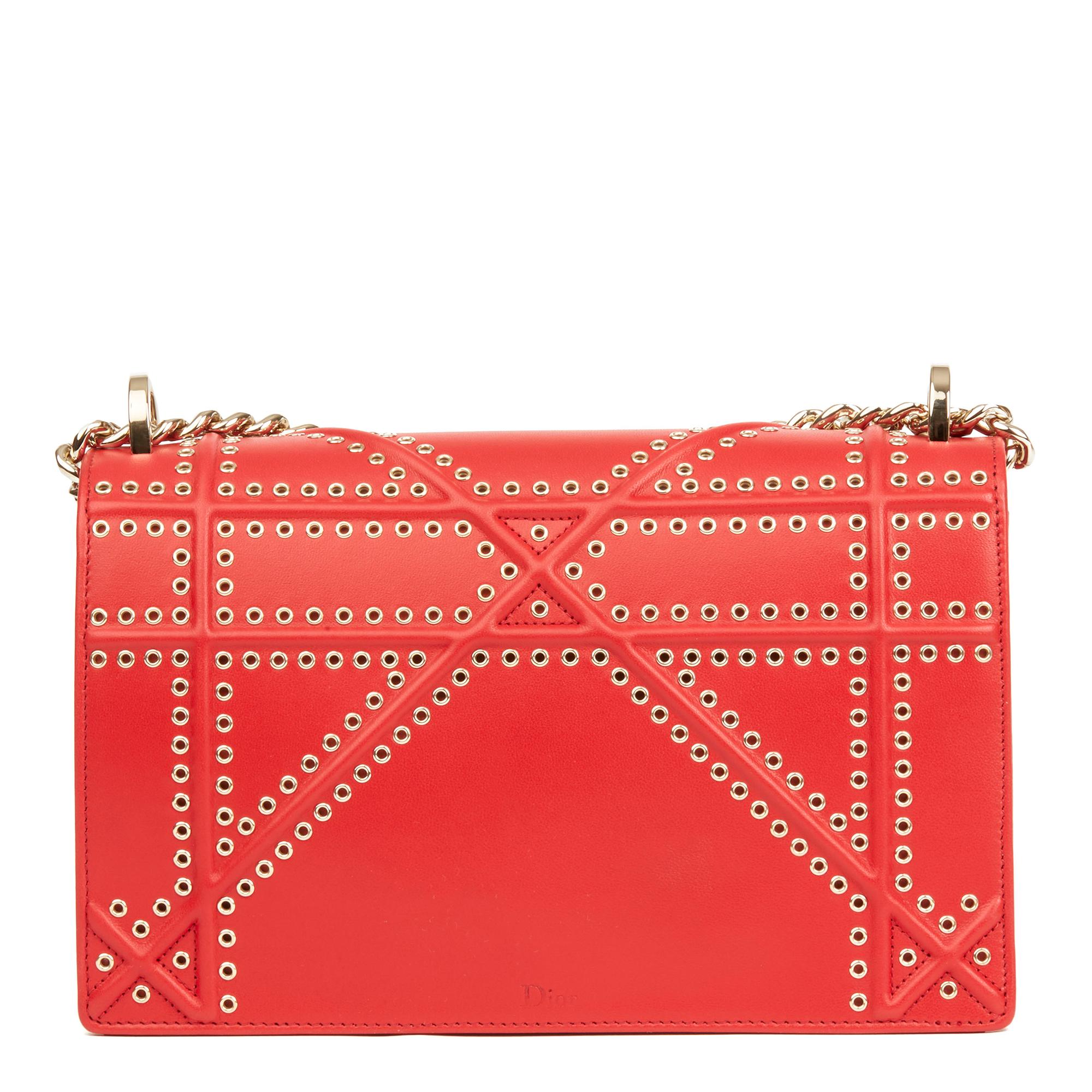 Women's 2018 Christian Dior Red Lambskin Eyelet Diorama Flap Bag