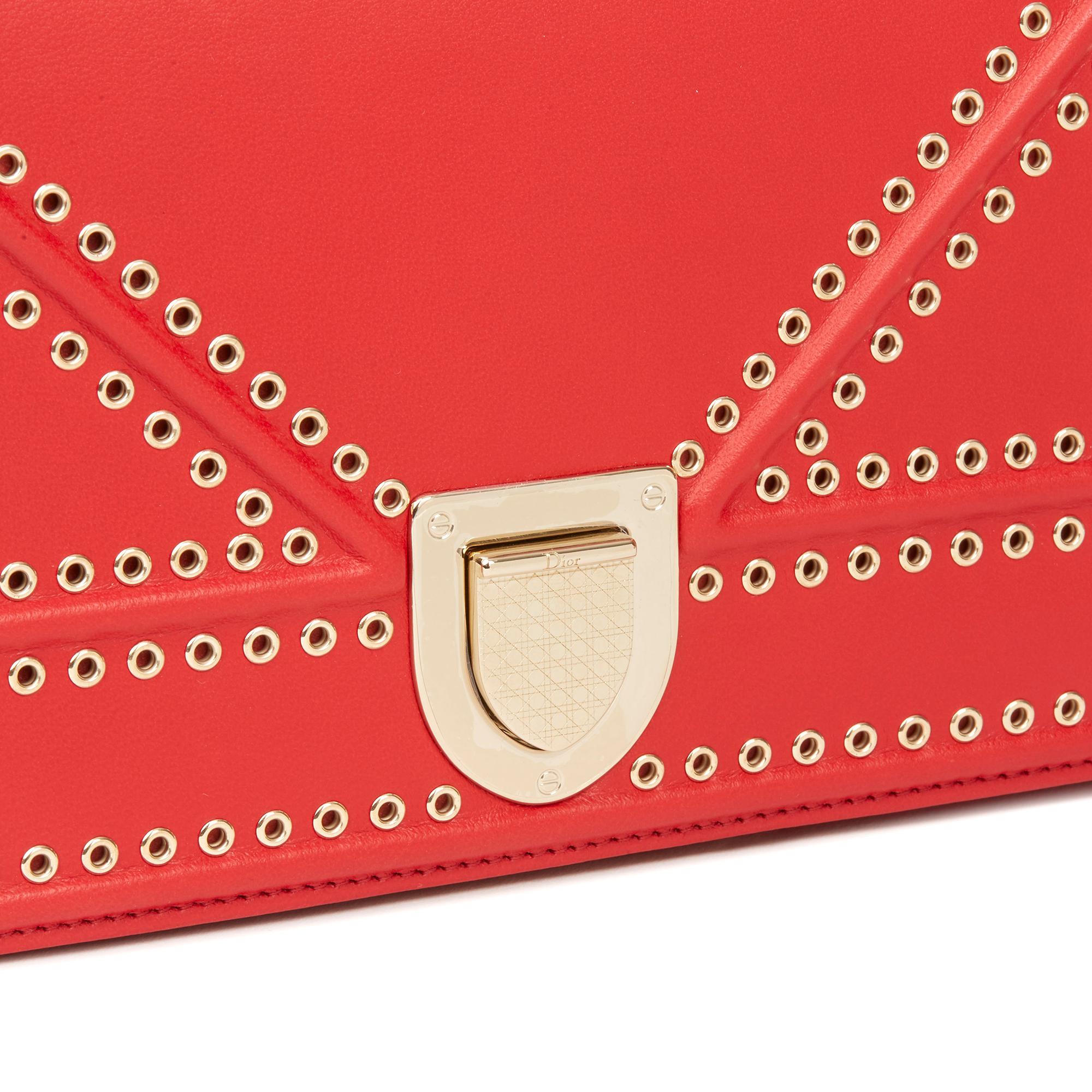 2018 Christian Dior Red Lambskin Eyelet Diorama Flap Bag 2