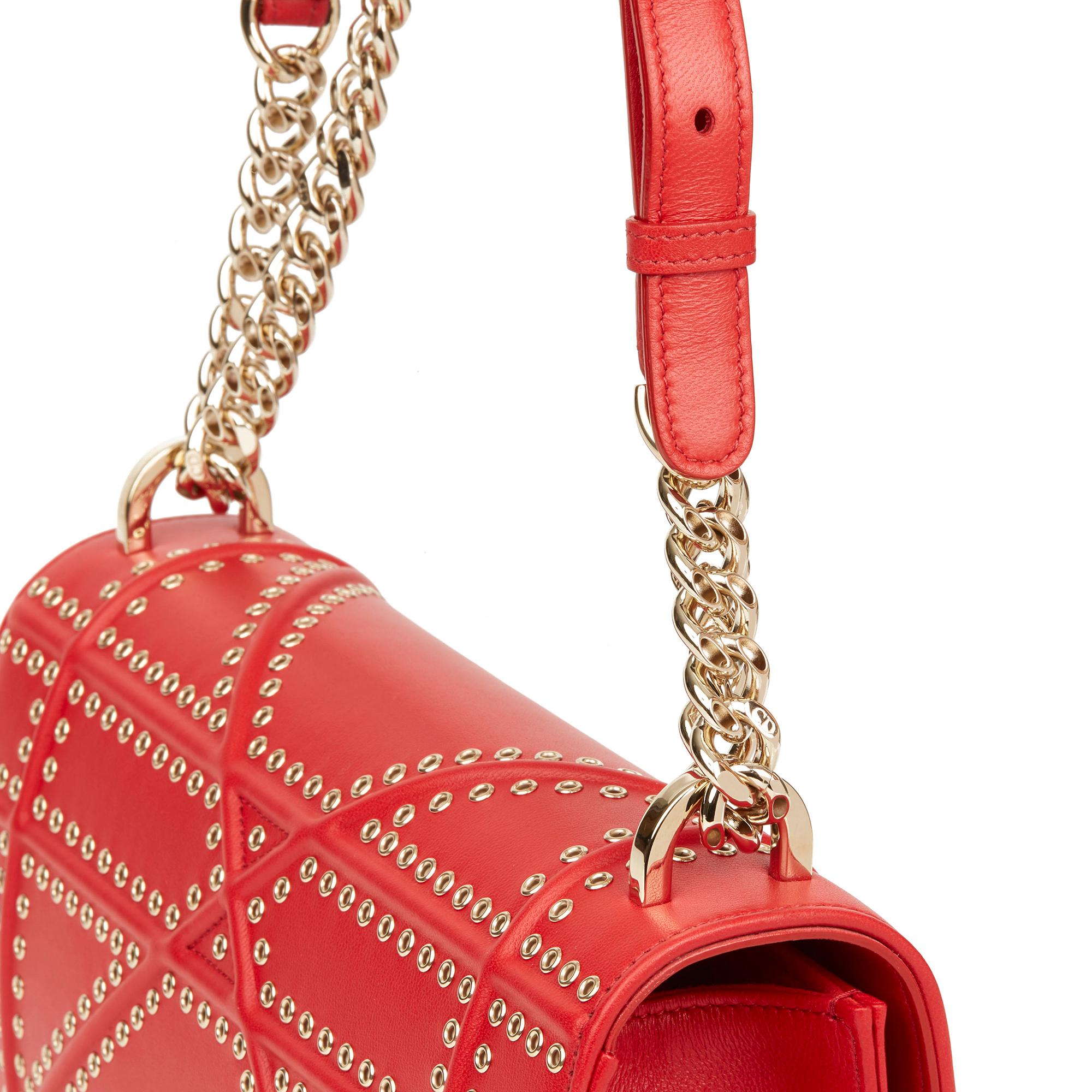 2018 Christian Dior Red Lambskin Eyelet Diorama Flap Bag 2