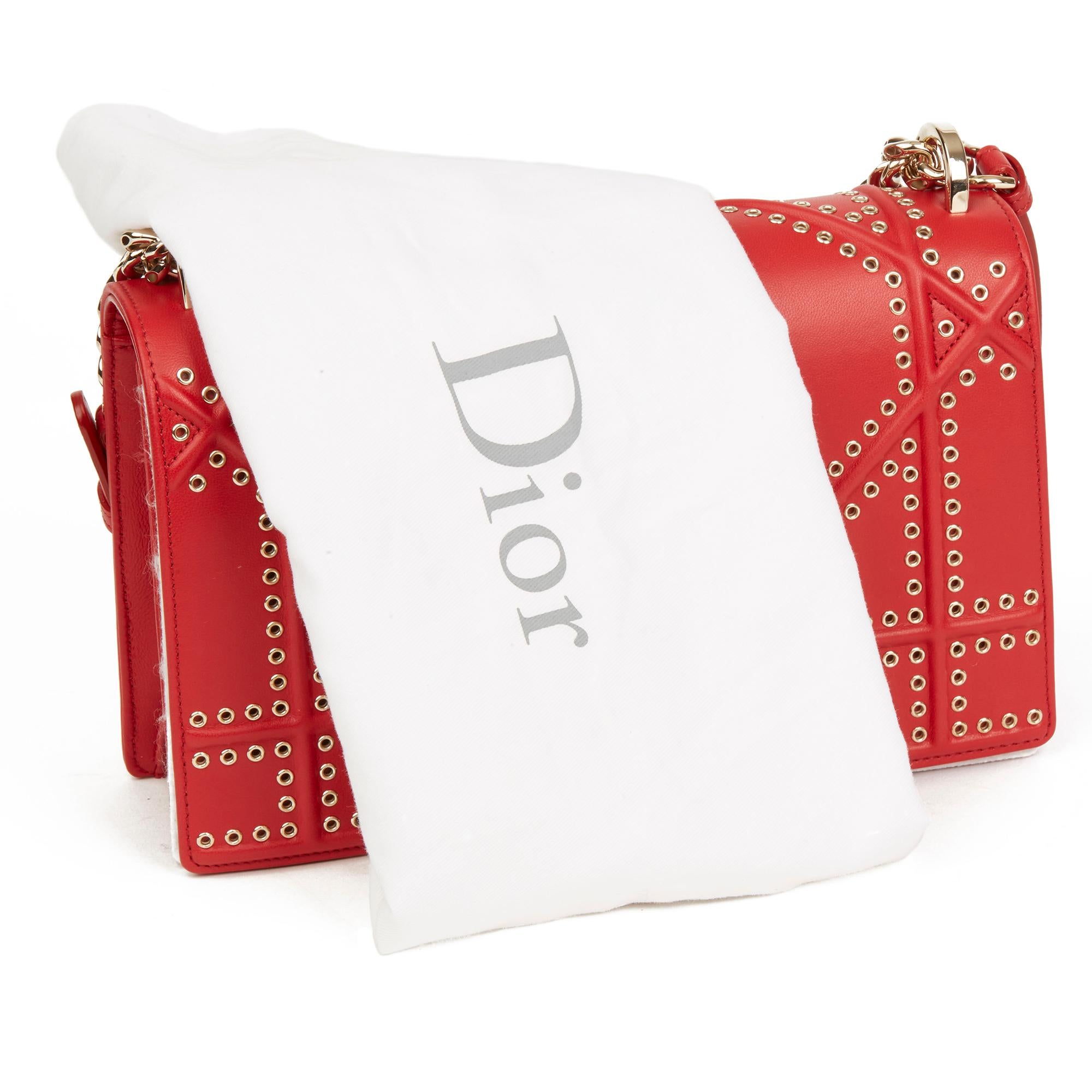 2018 Dior Red Lambskin Eyelet Diorama Flap Bag 7