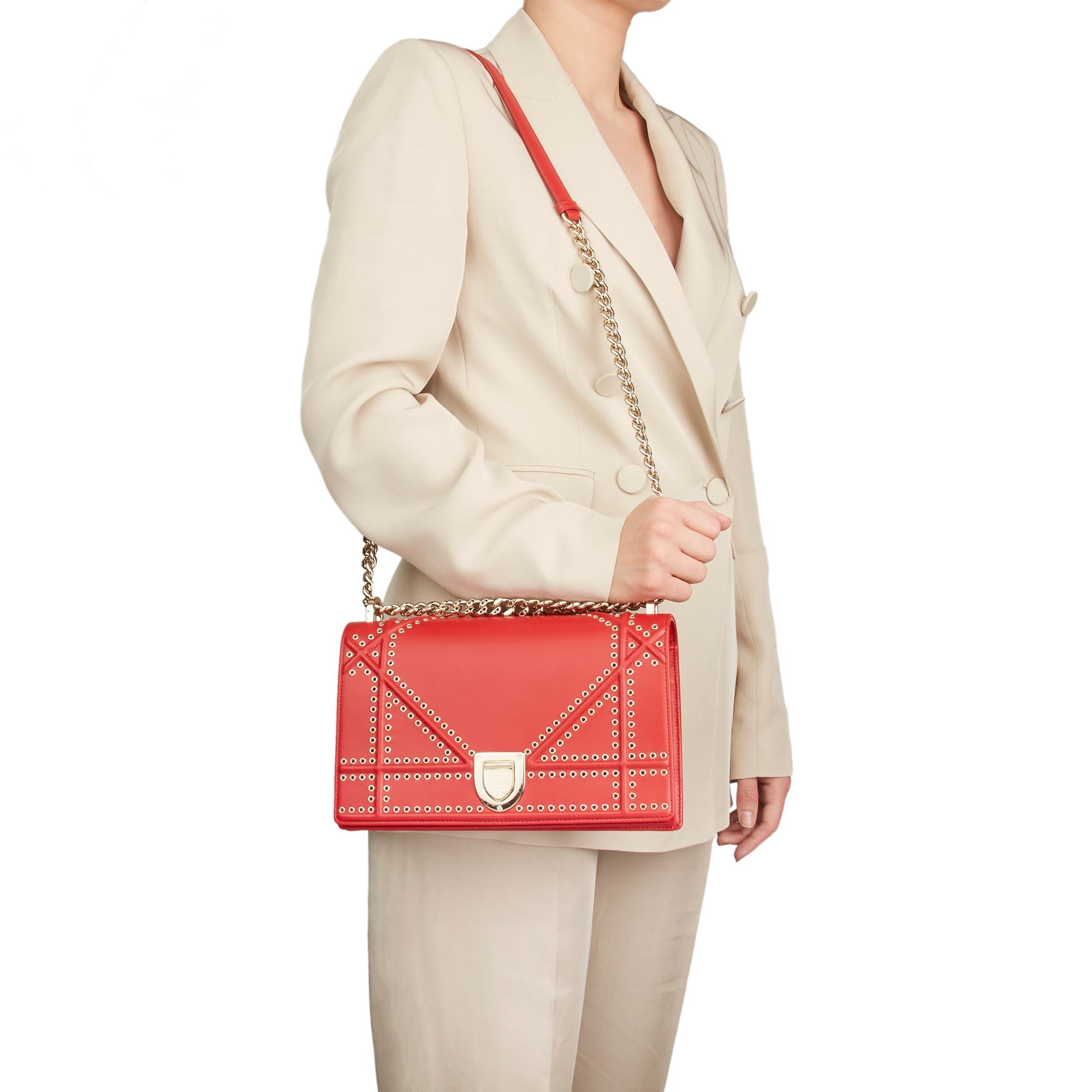 2018 Dior Red Lambskin Eyelet Diorama Flap Bag 8
