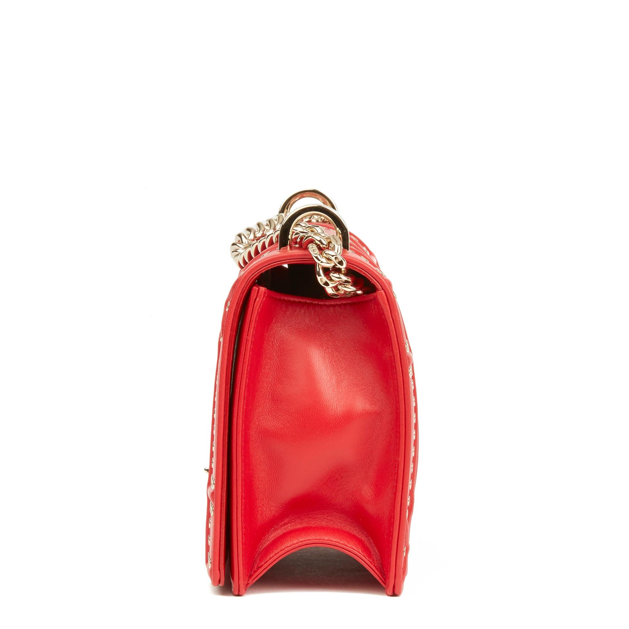 2018 Dior Red Lambskin Eyelet Diorama Flap Bag In Excellent Condition In Bishop's Stortford, Hertfordshire