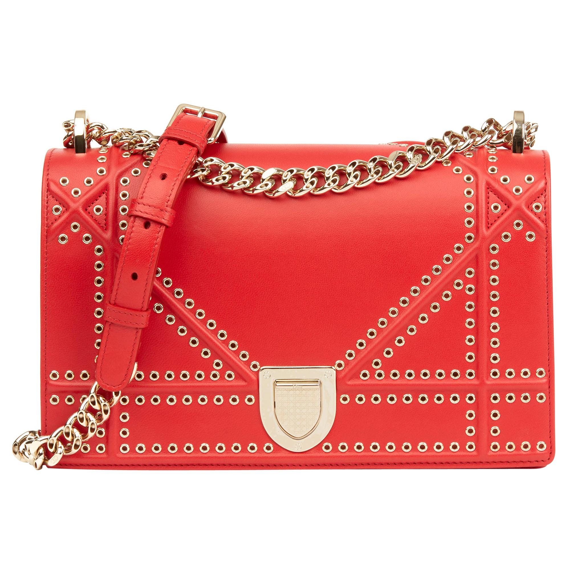 2018 Dior Red Lambskin Eyelet Diorama Flap Bag