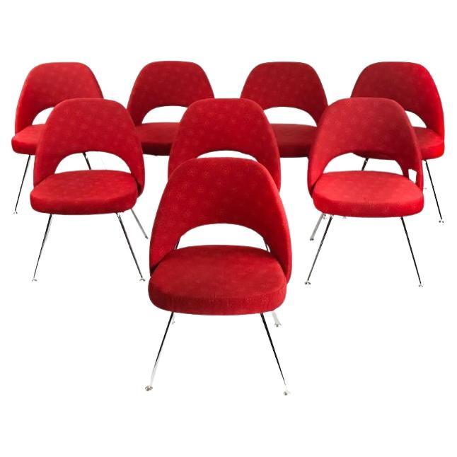 2018 Eero Saarinen for Knoll Armless Executive Chairs in Star Struck Red Fabric For Sale