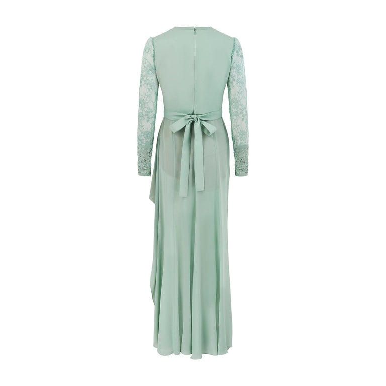 elie saab green lace dress Elie Saab Floral-appliqu silk-blend midi dress Elie Saab
