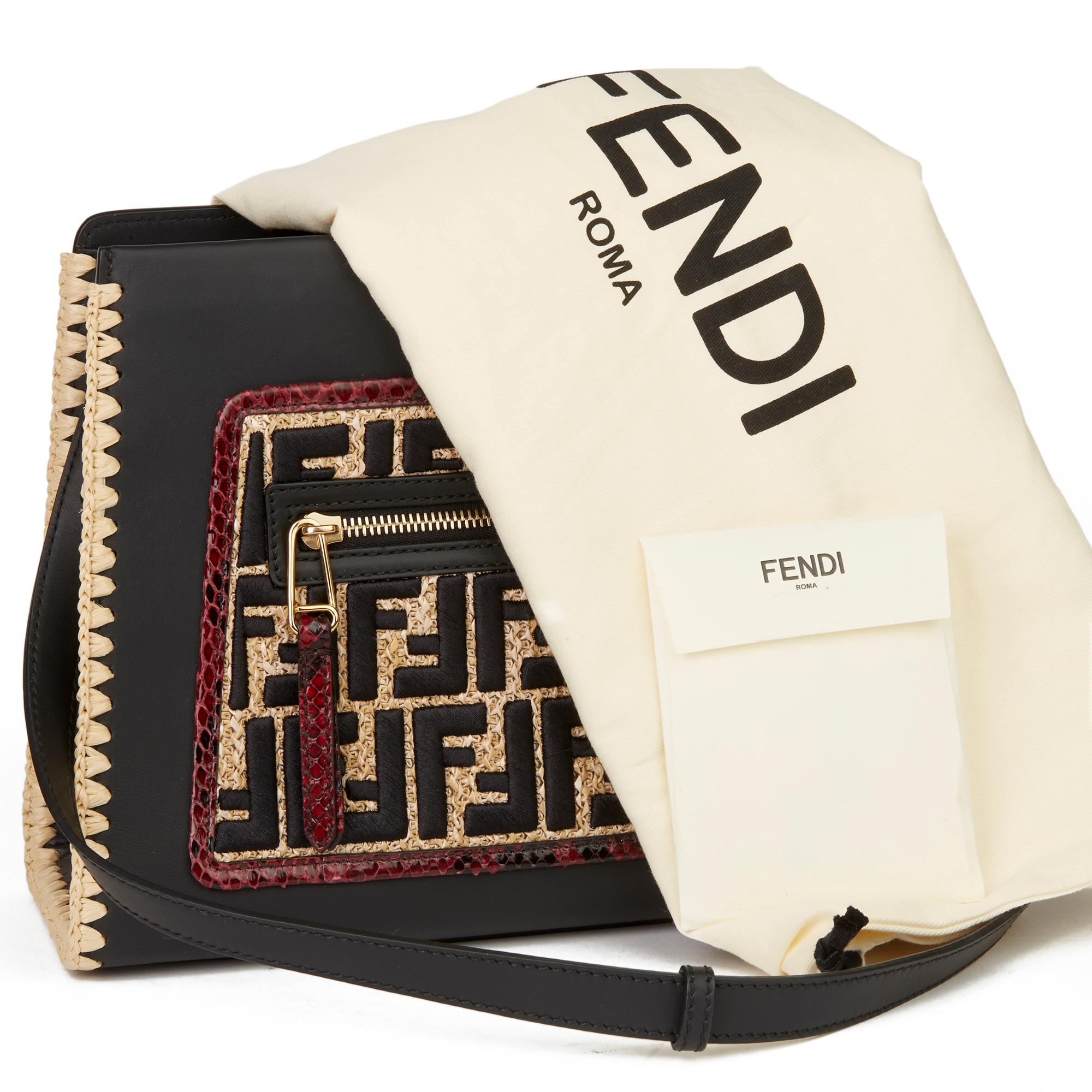 2018 Fendi Black Calfskin Leather, Raffia & Red Python Leather Small Runaway 5