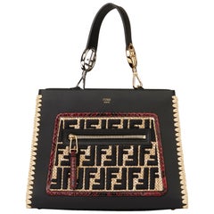 2018 Fendi Black Calfskin Leather, Raffia & Red Python Leather Small Runaway