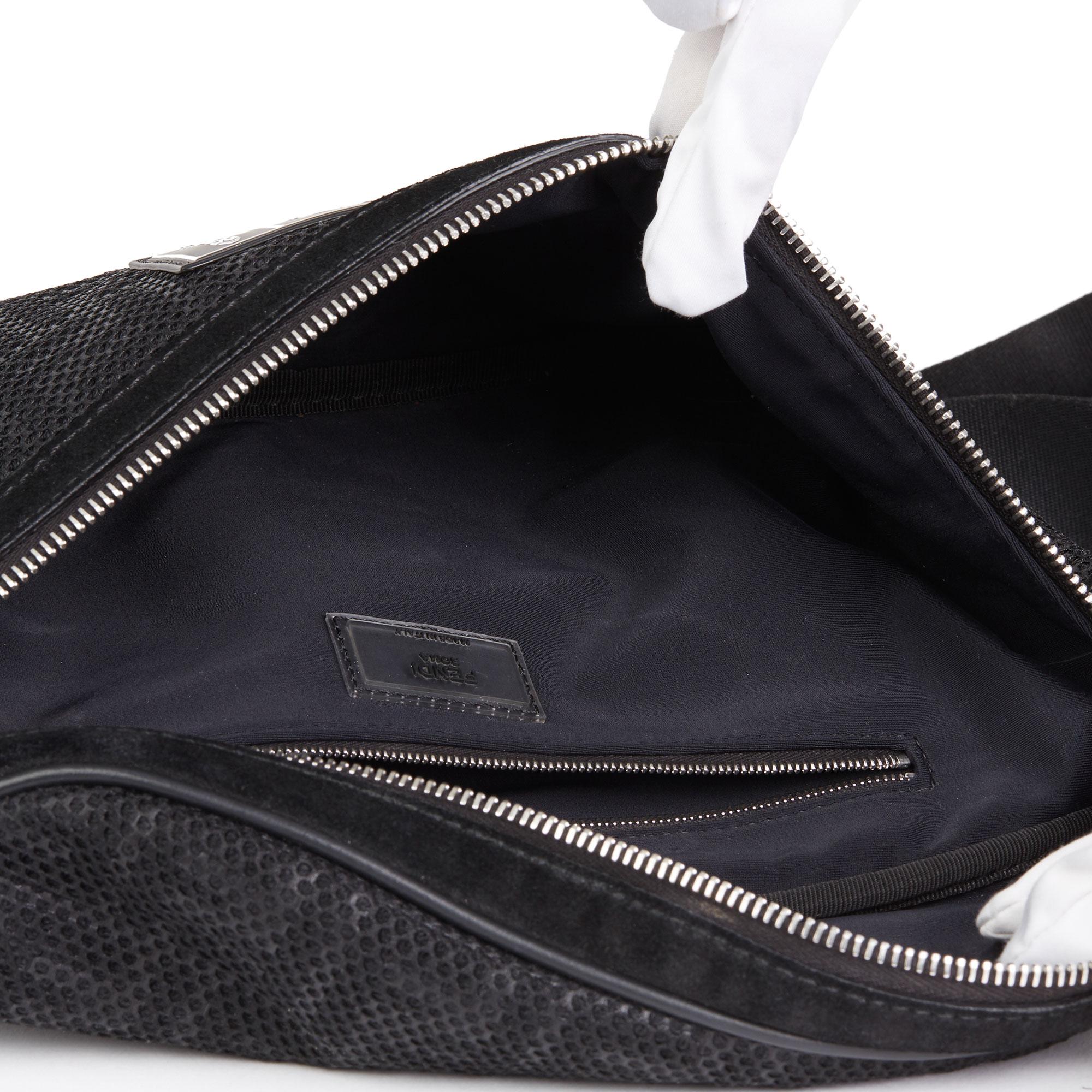 2018 Fendi Black Zucca Mesh & Suede Belt Bag For Sale 3