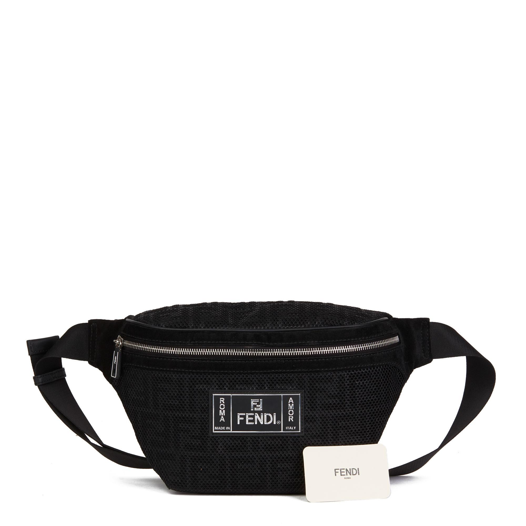 2018 Fendi Black Zucca Mesh & Suede Belt Bag For Sale 4