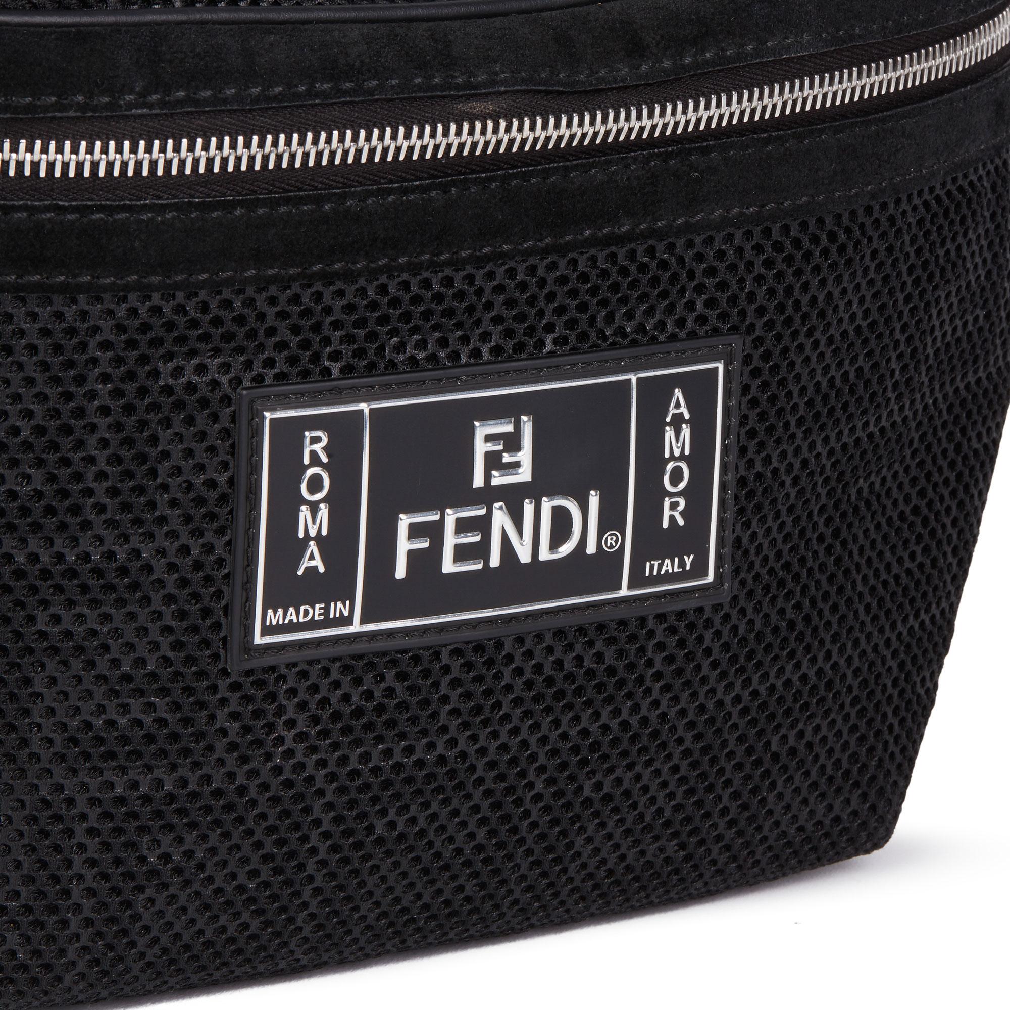 2018 Fendi Black Zucca Mesh & Suede Belt Bag In Excellent Condition For Sale In Bishop's Stortford, Hertfordshire