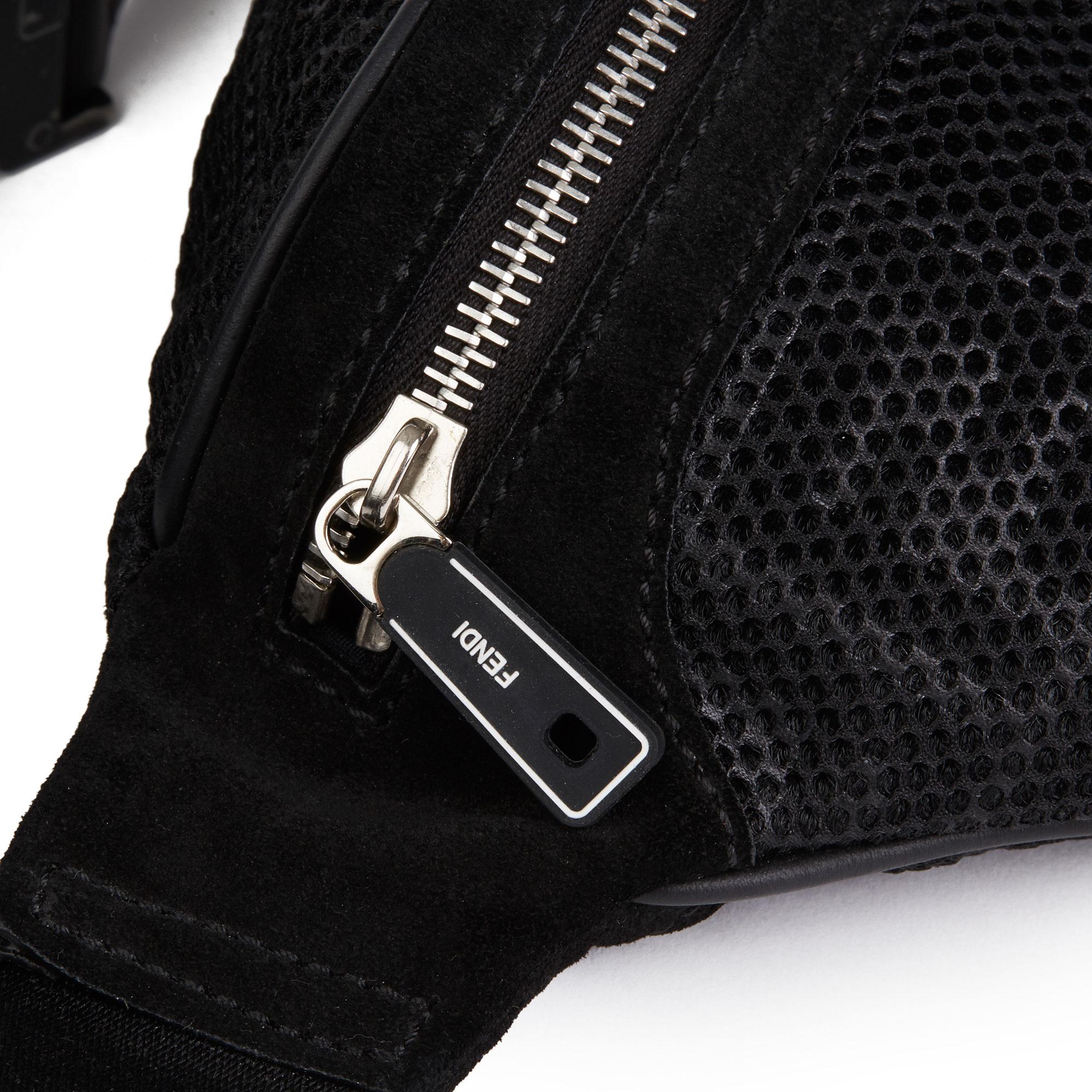 Women's or Men's 2018 Fendi Black Zucca Mesh & Suede Belt Bag For Sale