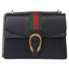 2018 Gucci Black Pigskin Leather Web Medium Dionysus