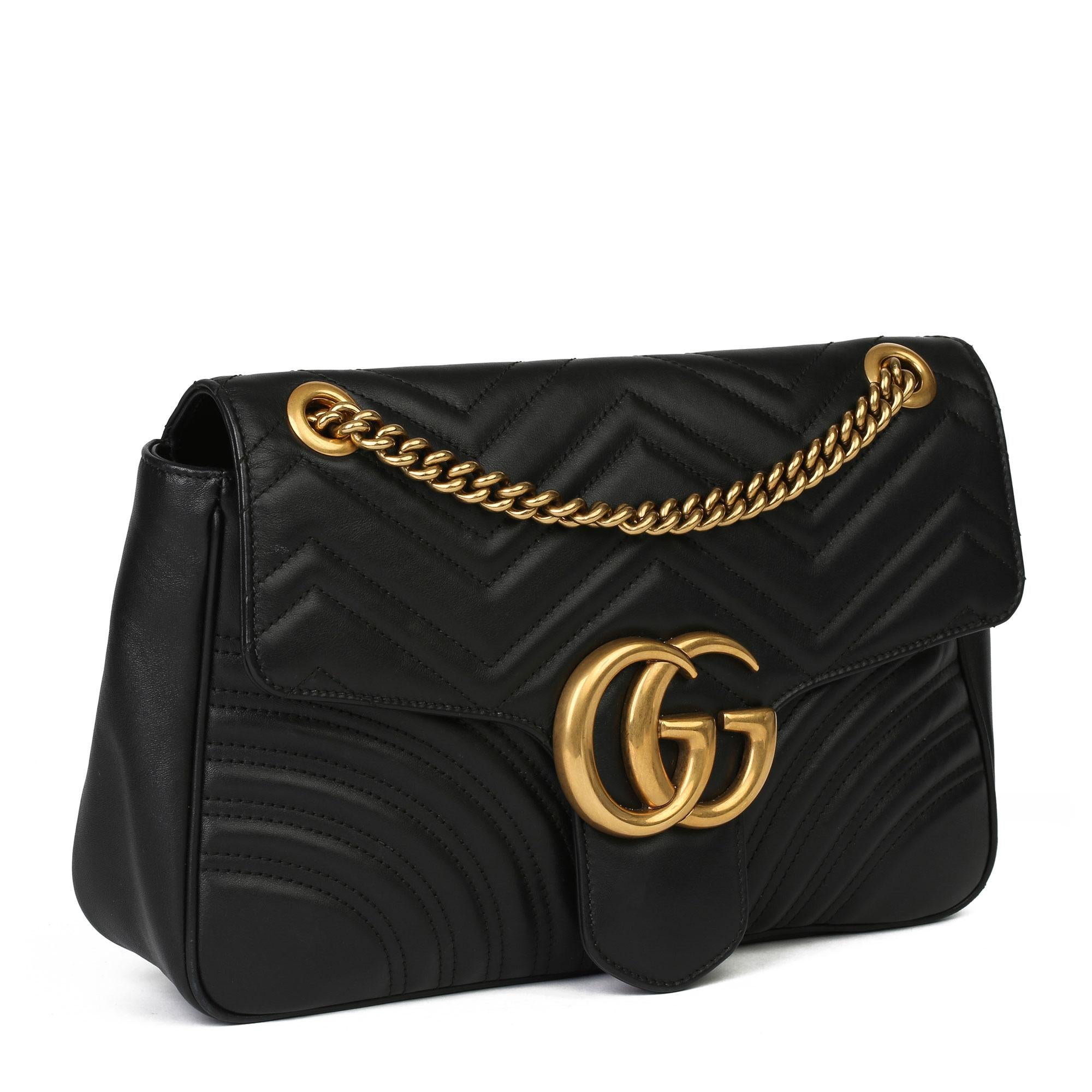 GUCCI
Black Quilted Chevron Lambskin Leather Medium Marmont 

Xupes Reference: CB310
Serial Number:  443496 213317
Age (Circa): 2018
Accompanied By: Gucci Dust Bag 
Authenticity Details: Date Stamp (Made in Italy) 
Gender: Ladies
Type: Shoulder,