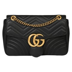 2018 Gucci Black Quilted Chevron Lambskin Leather Medium Marmont