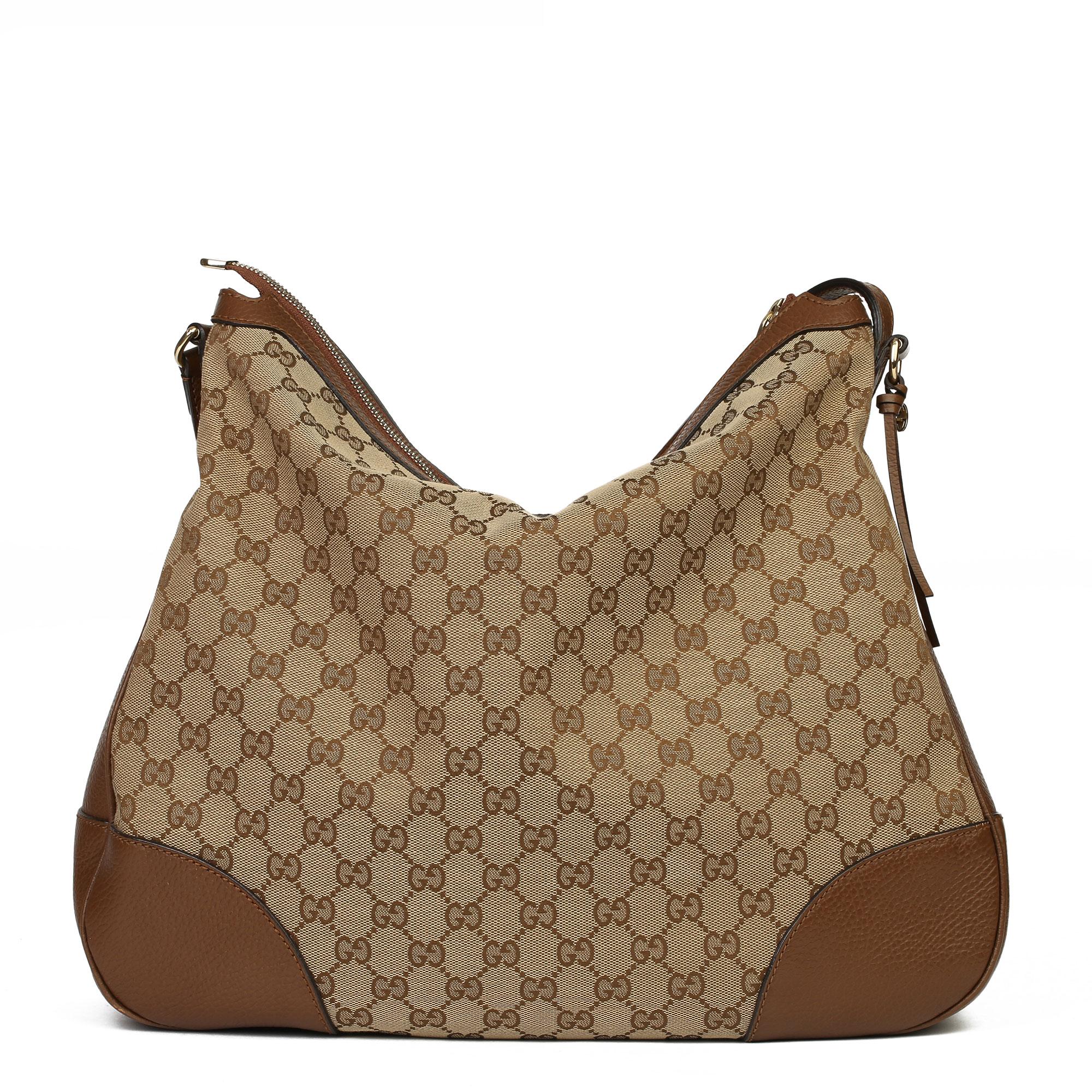 Women's 2018 Gucci Brown GG Canvas & Brown Calfskin Leather Bree Hobo with Wallet