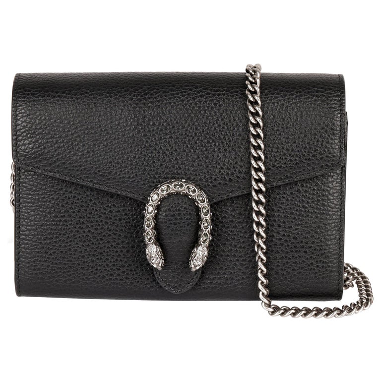 Gucci Dionysus Mini Grained-leather Wallet-on-chain in Black