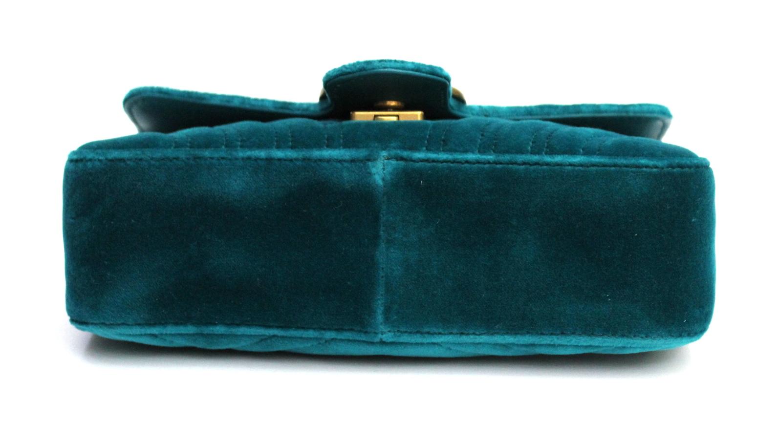 Blue 2018 Gucci Petrol Blu Velvet Marmont Bag 