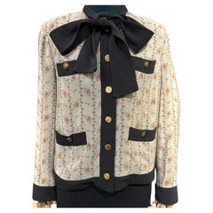 2018 Gucci Printed Morocain Silk Bow Jacket