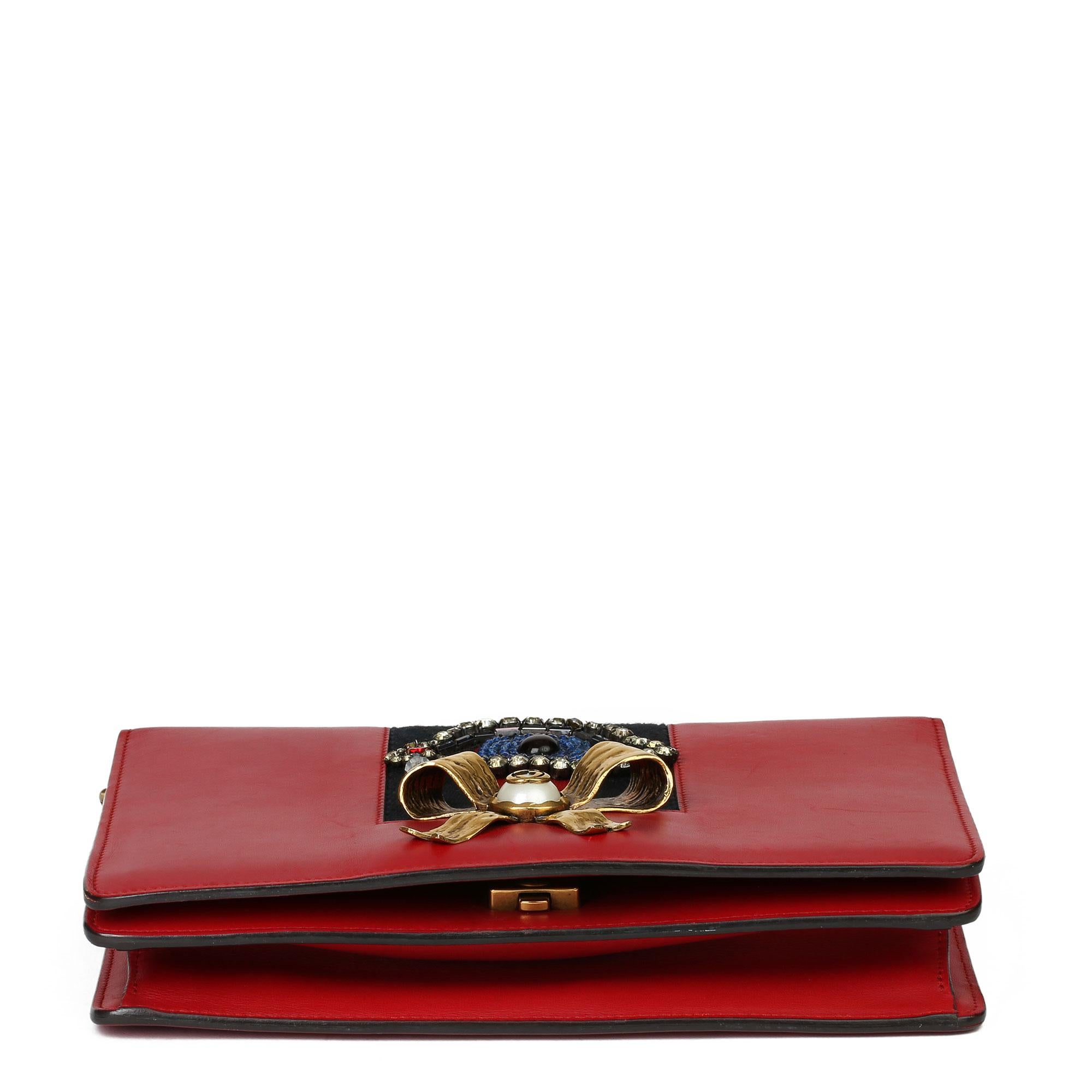 2018 Gucci Red Calfskin Leather Eye Embellished Webb Medium Peony 2