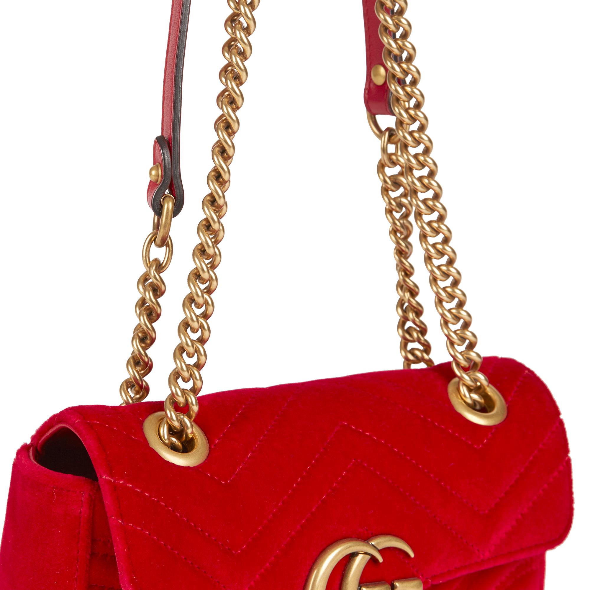 2018 Gucci Red Quilted Velvet Mini Marmont  4