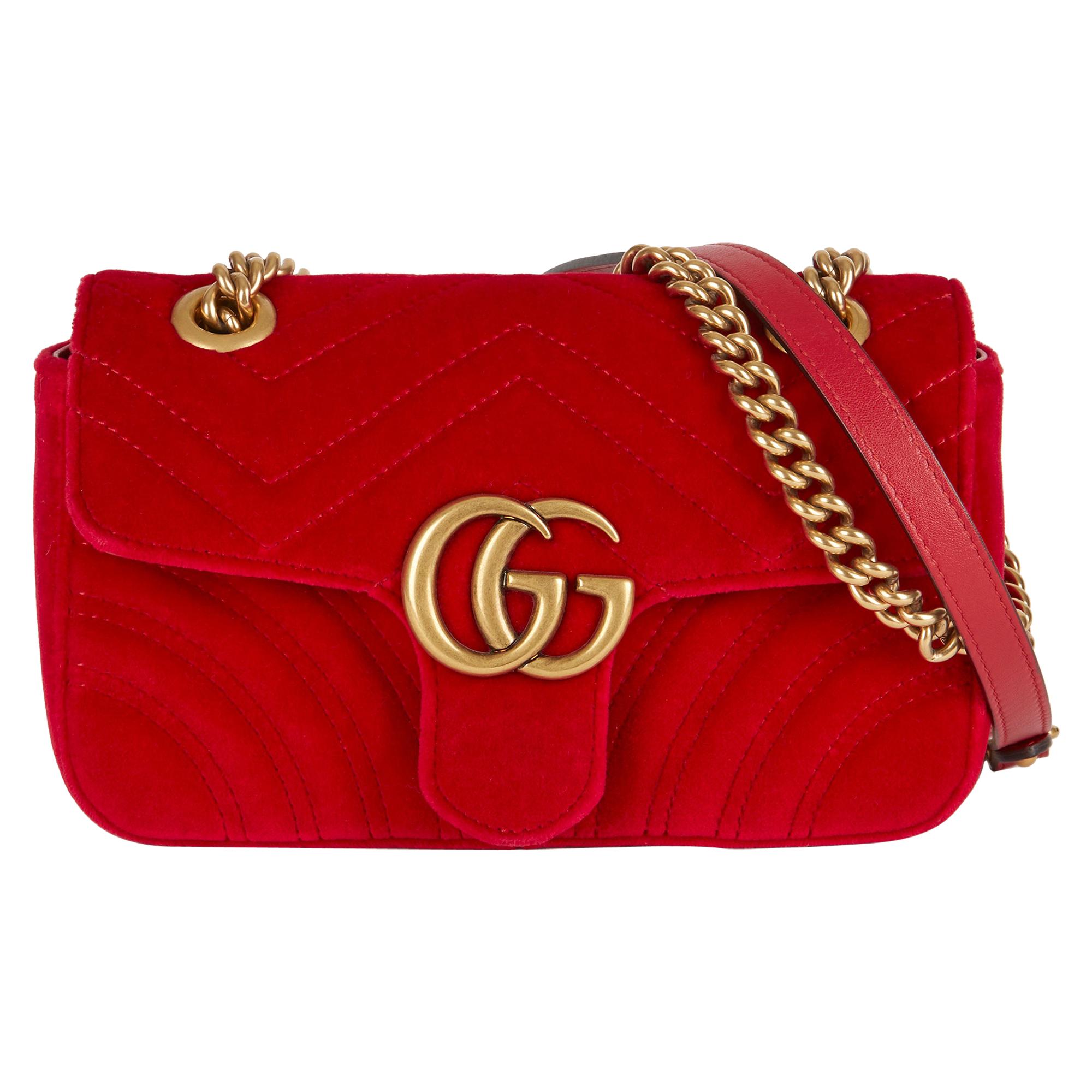 2018 Gucci Red Quilted Velvet Mini Marmont 