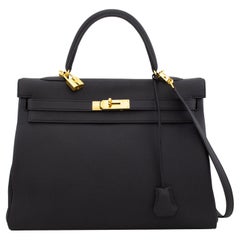 2018 Hermes 35cm Noir Togo Kelly with Gold Hardware