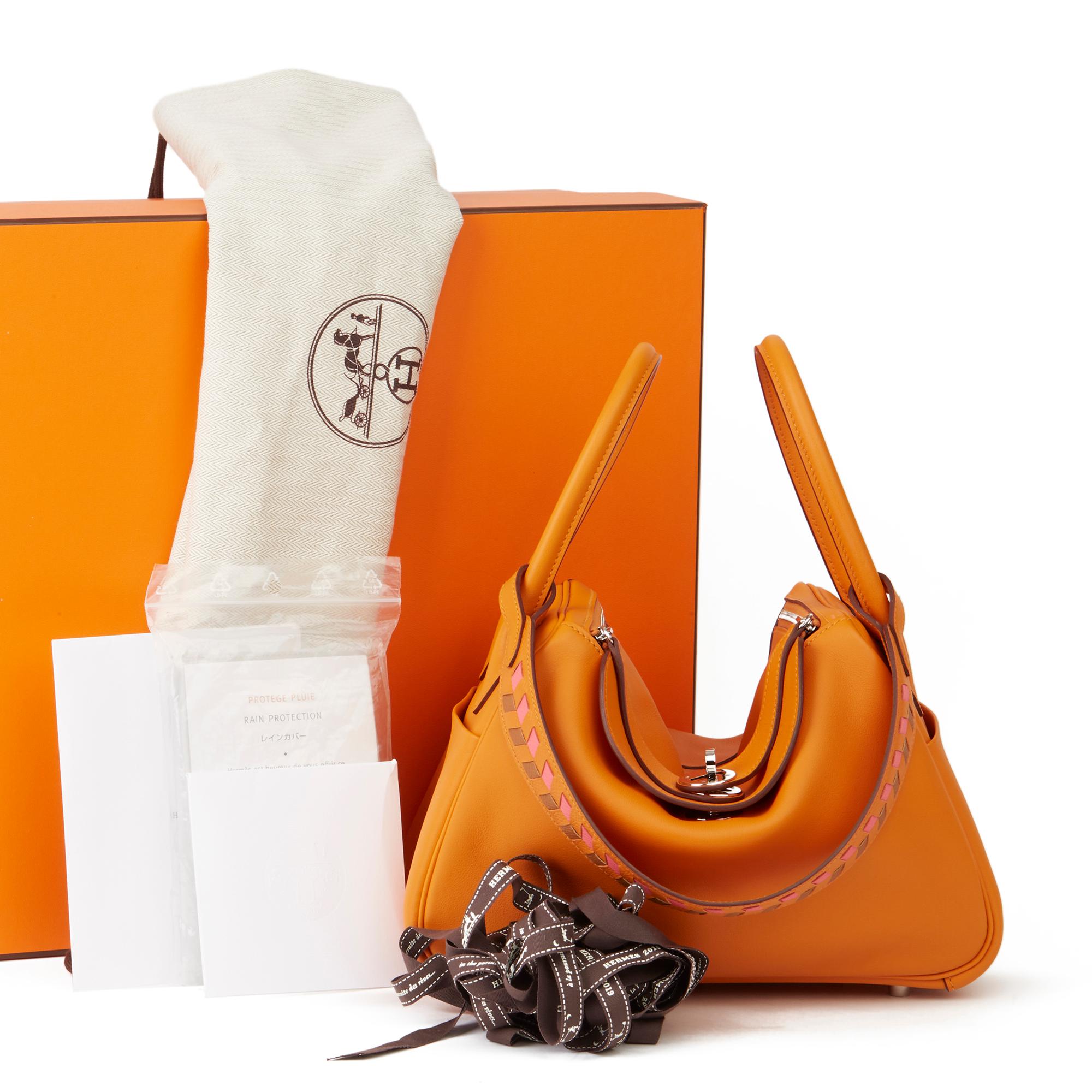 2018 Hermès Abricot Leather & Rose Azalee, Epsom Leather Tressage Lindy 26cm 5