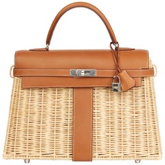 2018 Hermès Barenia Leder & Wicker Kelly 35cm Picknick