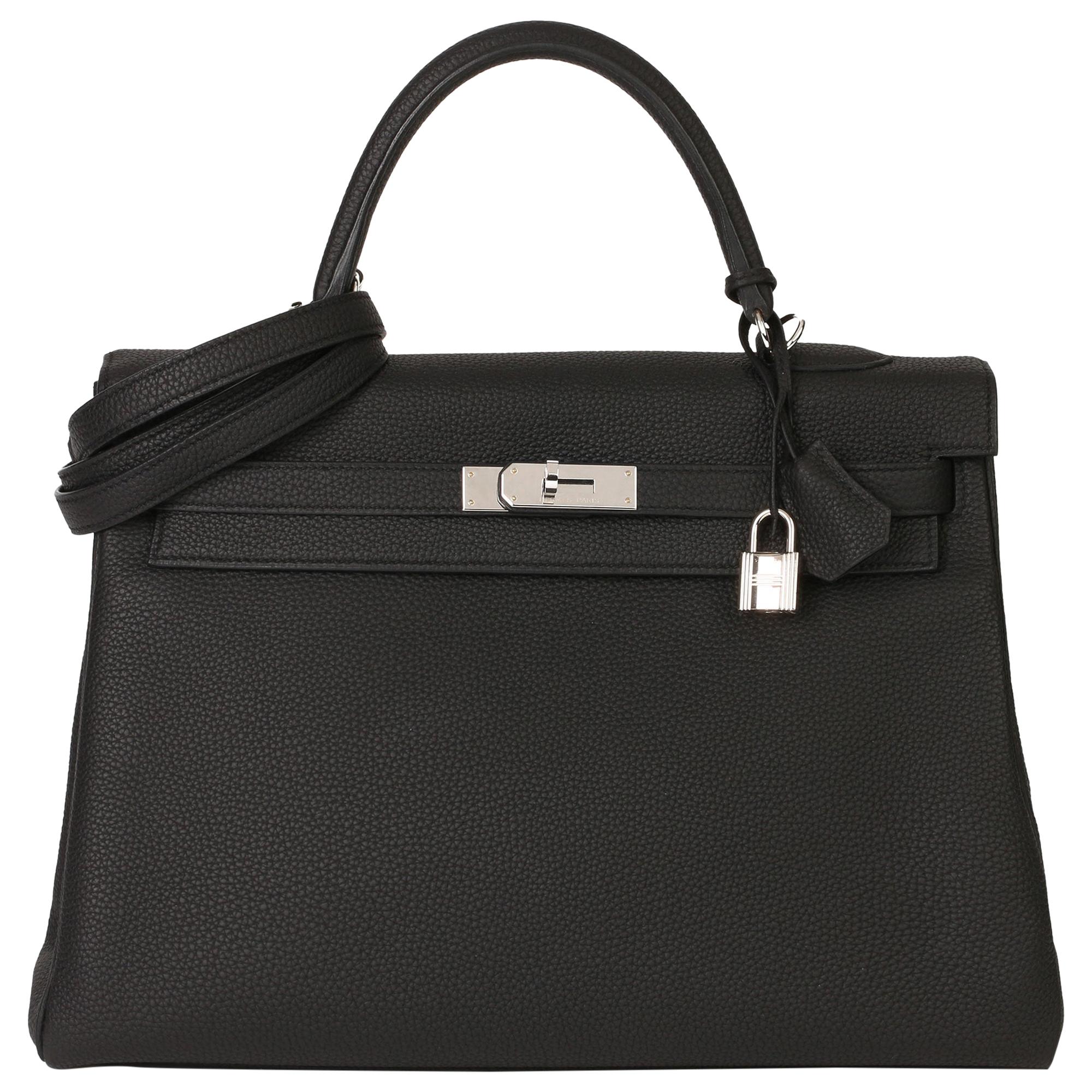 2018 Hermès Black Togo Leather Kelly 35cm Retourne