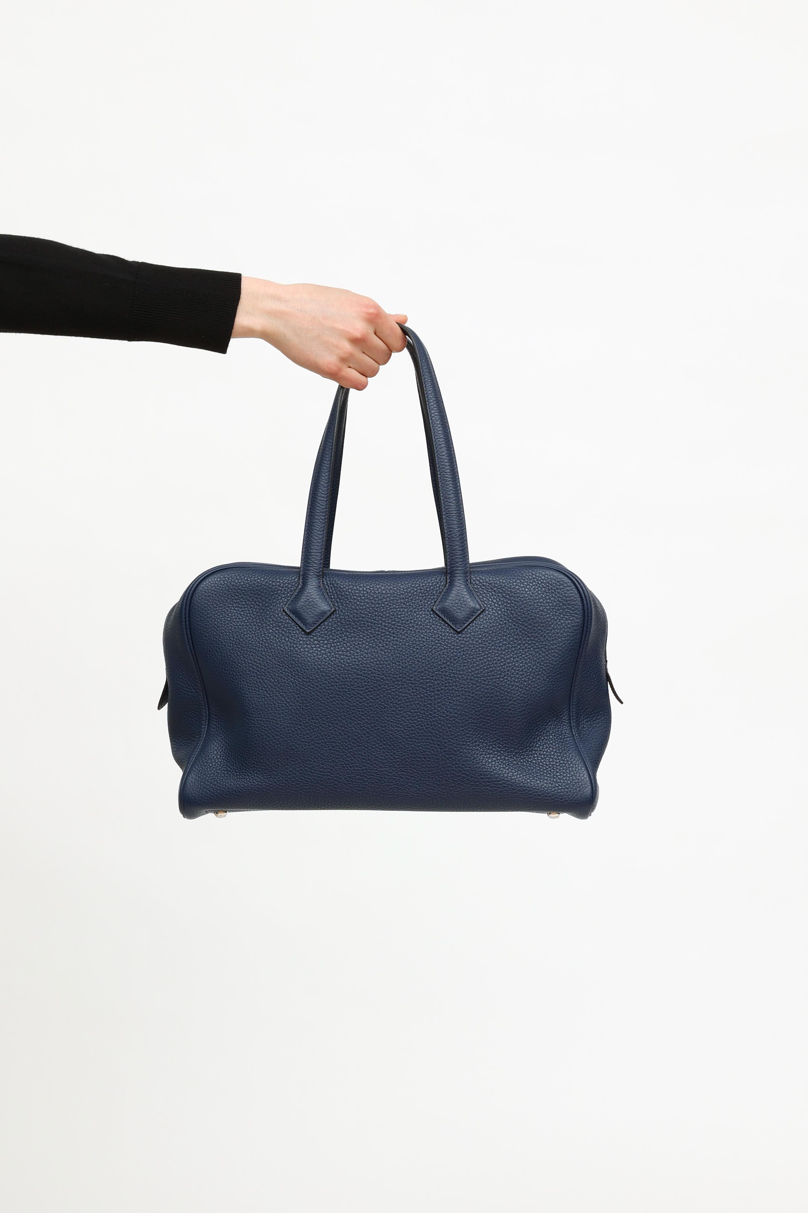 Women's or Men's 2018  Hermès Bleu Saphir Clemence Victoria 35 Bag