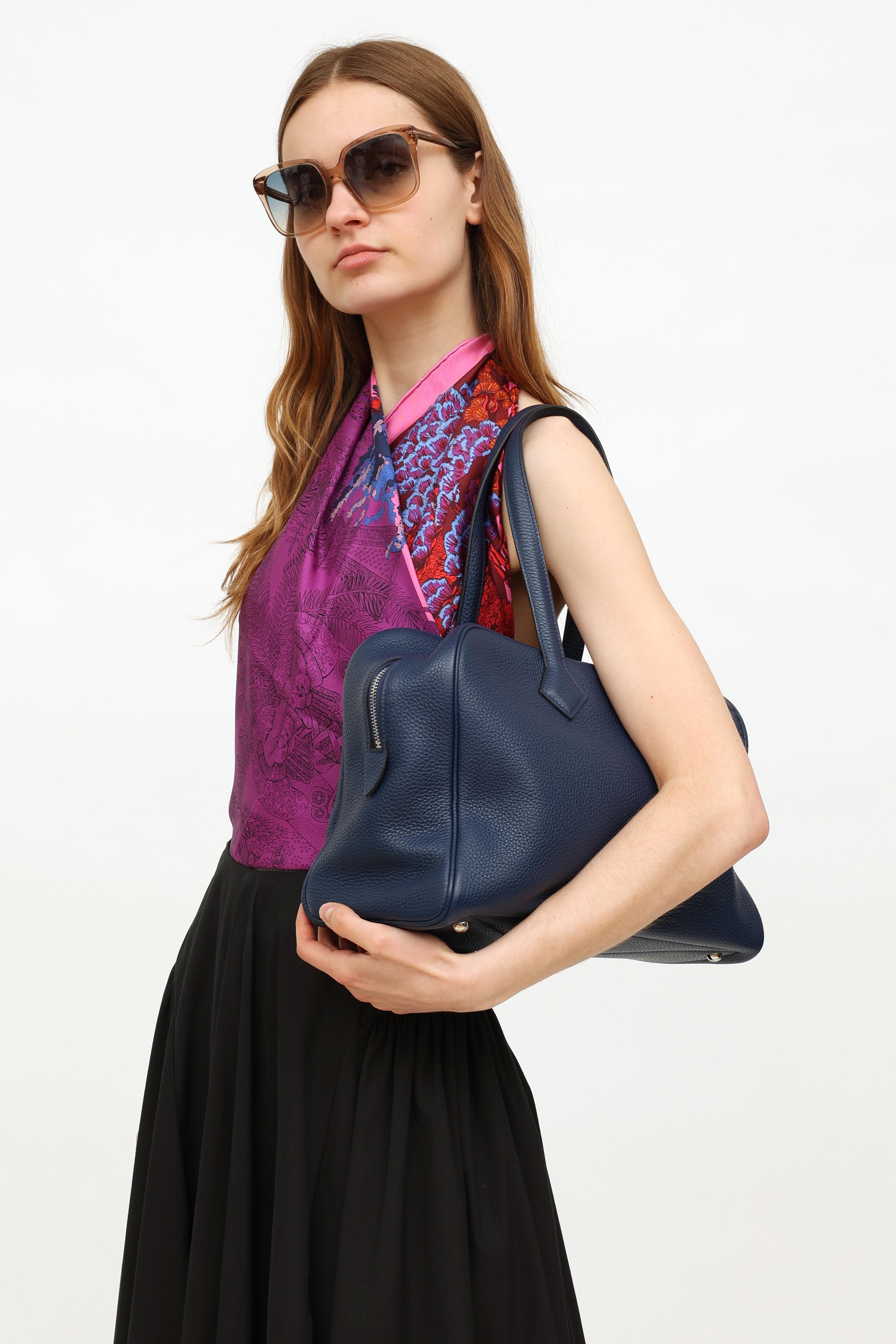 2018  Hermès Bleu Saphir Clemence Victoria 35 Bag 1