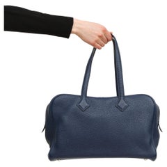 Used 2018  Hermès Bleu Saphir Clemence Victoria 35 Bag