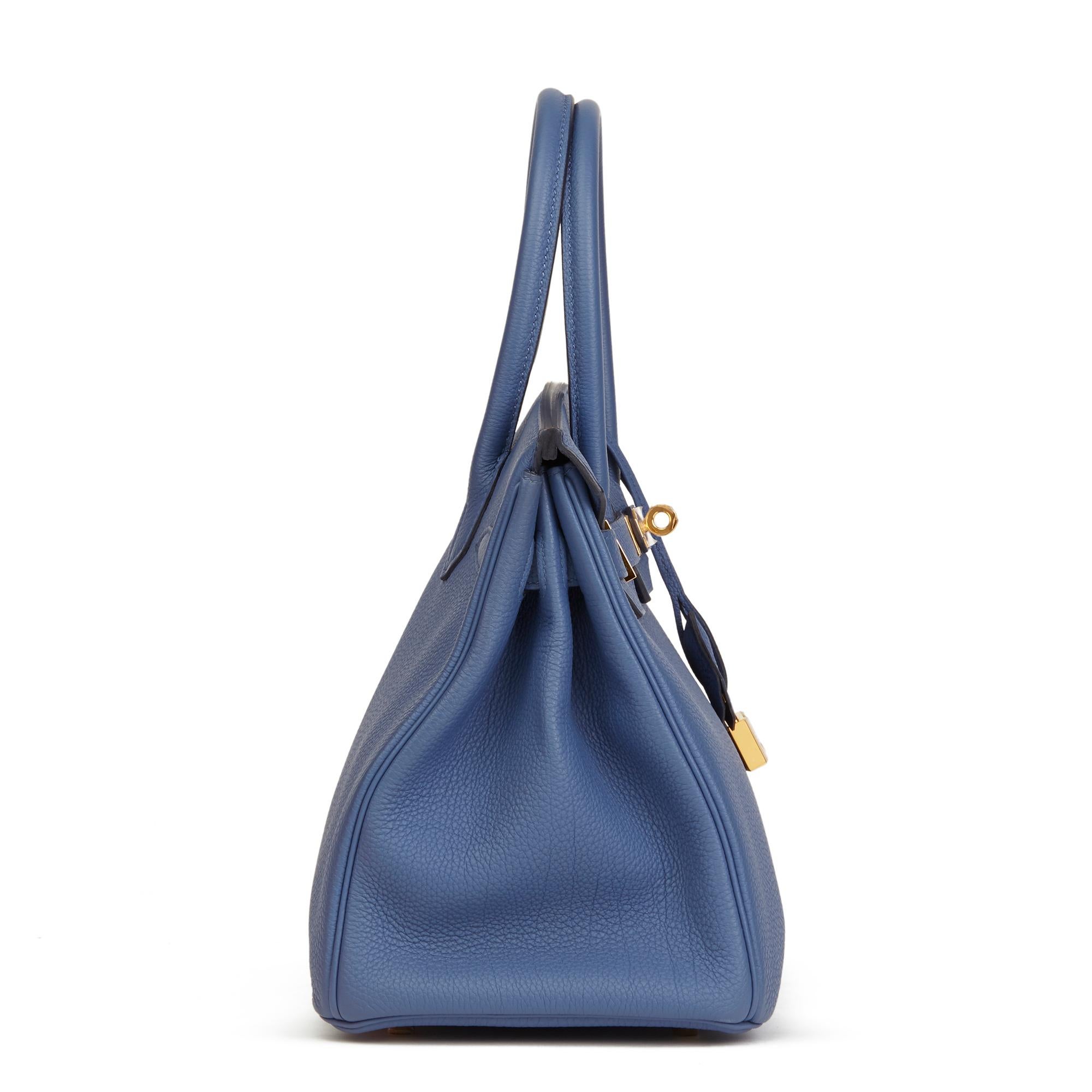 HERMÈS
Blue Brighton Togo Leather Birkin 30cm

 Reference: HB2862
Serial Number: C
Age (Circa): 2018
Accompanied By: Hermès Dust Bag, Box, Lock, Keys, Clochette, Rain Cover, Protective Felt, Care Booklet, Receipt
Authenticity Details: Date Stamp