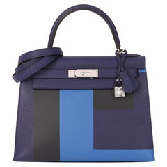 2018 Hermes Blue Encre, Blue Zellige, Black, Vert Cypress, Leather Kelly 28cm 