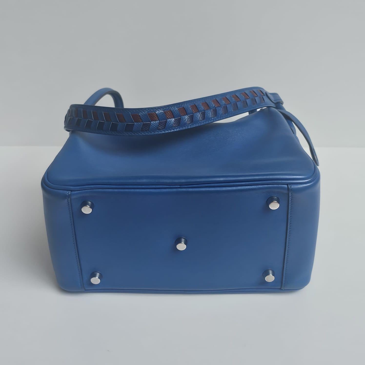 2018 Hermes Blue Zanzibar Swift Tressage Lindy 26 Bag For Sale 7