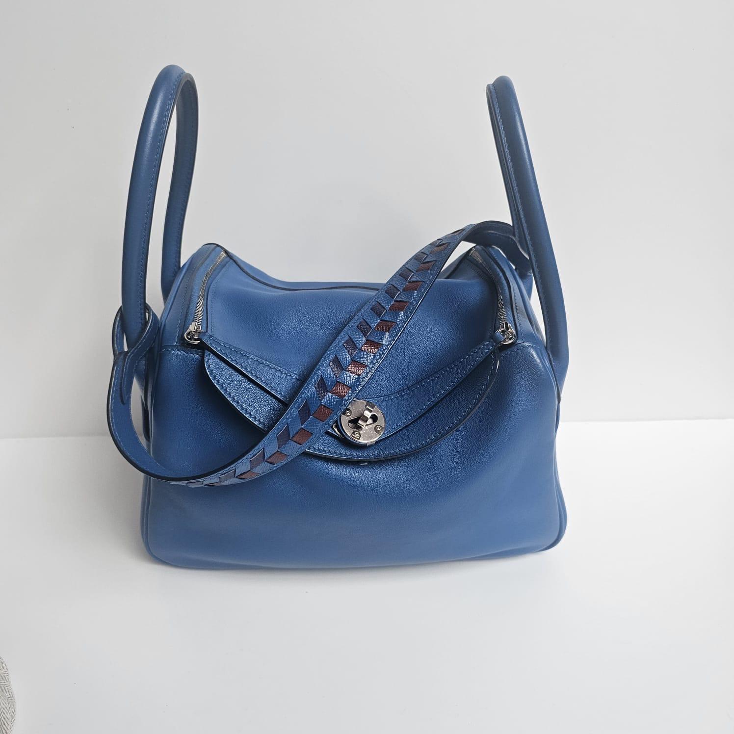 2018 Hermes Blue Zanzibar Swift Tressage Lindy 26 Bag For Sale 9