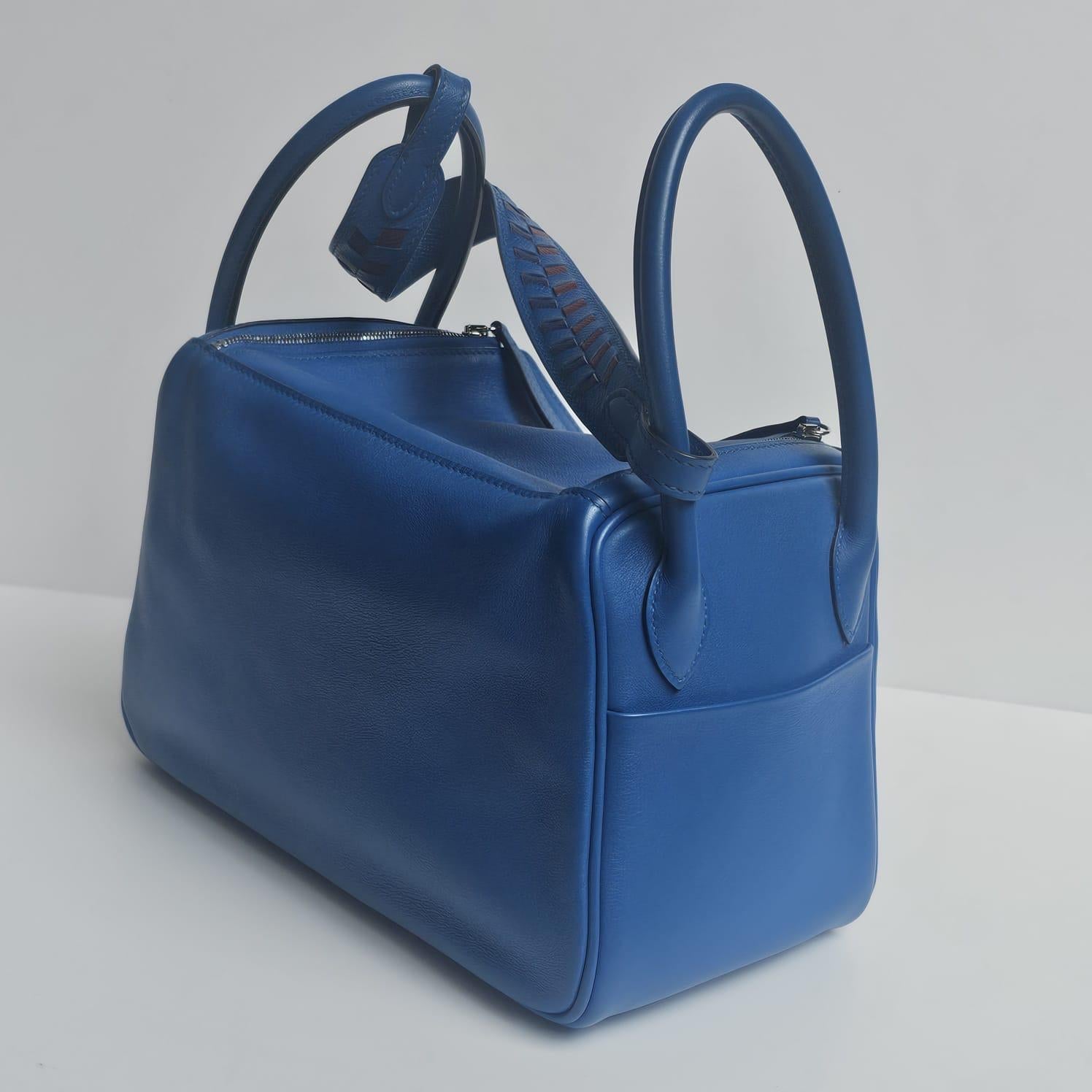 2018 Hermes Blue Zanzibar Swift Tressage Lindy 26 Bag For Sale 10