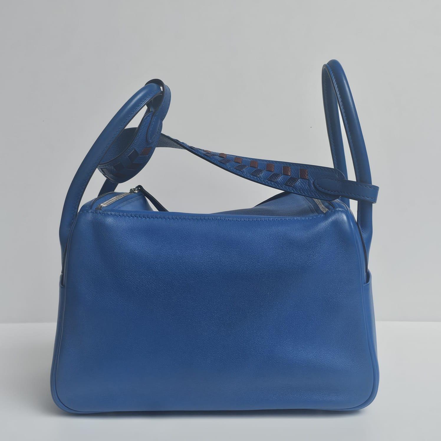 2018 Hermes Blue Zanzibar Swift Tressage Lindy 26 Bag For Sale 11