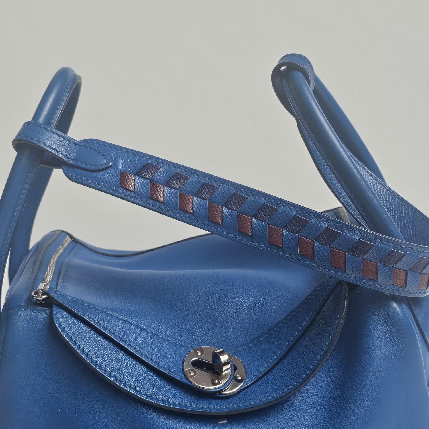 2018 Hermes Blue Zanzibar Swift Tressage Lindy 26 Bag For Sale 12