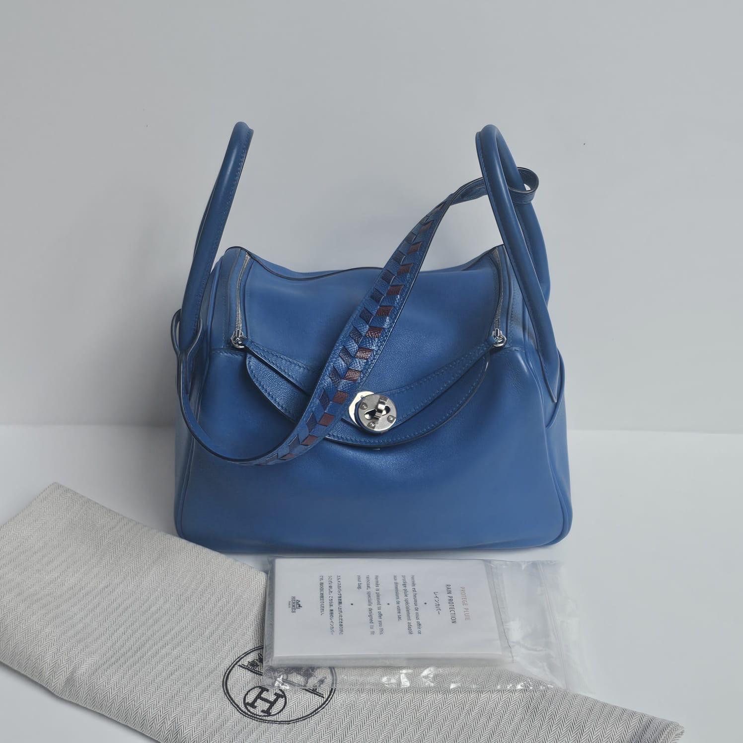 2018 Hermes Blue Zanzibar Swift Tressage Lindy 26 Bag For Sale 14